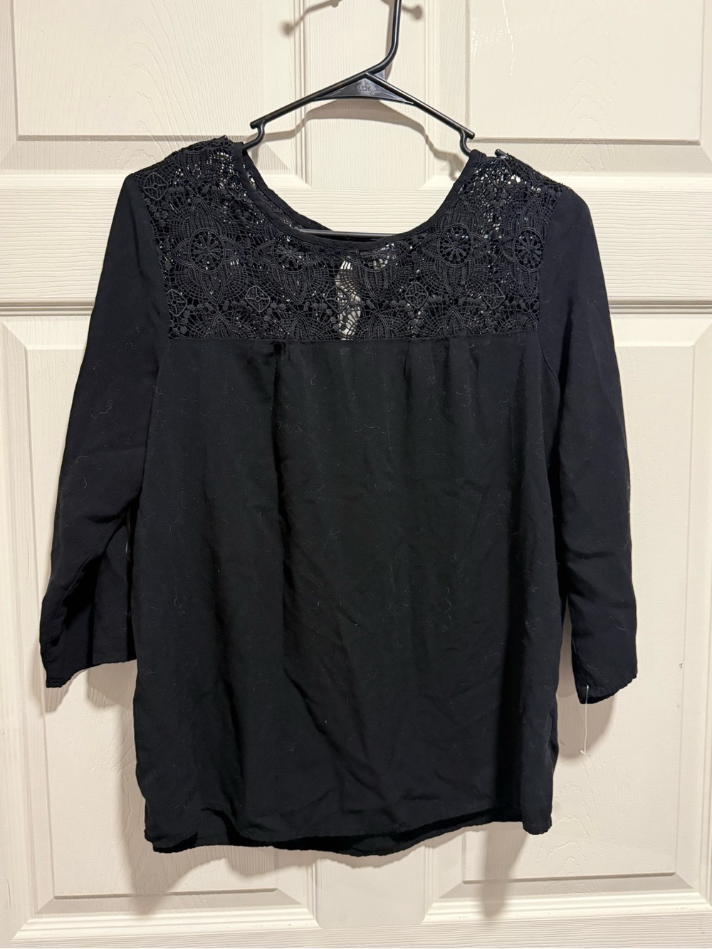 Old Navy Black Long Sleeve Top with Crochet Yoke